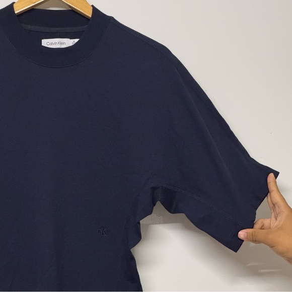 Calvin Klein Navy Blue Shirt Dress Crewneck Short Sleeve Mini M - Picture 2 of 4